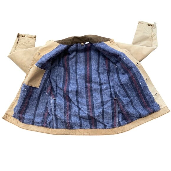 Vintage Carhartt Beige Chore Coat Corduroy Collar & Brass Buttons Sz 40 Oil Rig - Picture 11 of 11